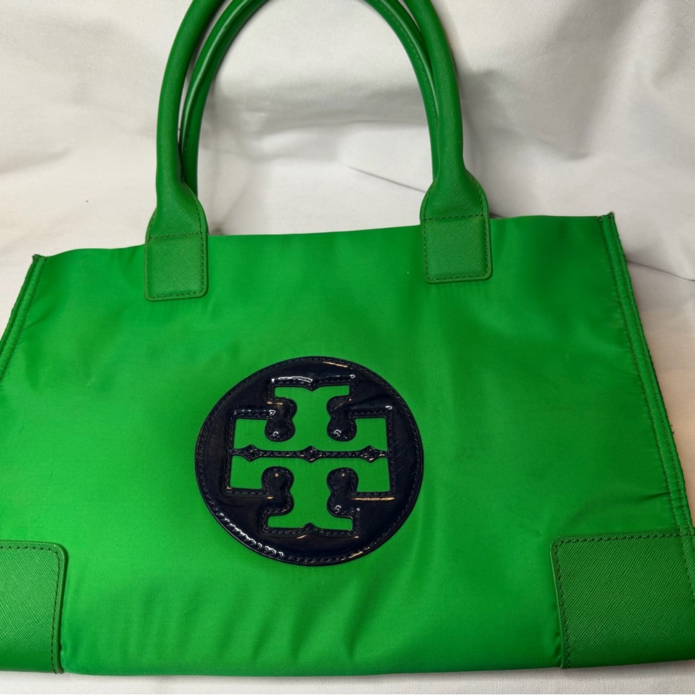 Tory Burch Green Tote Bag with navy Logo